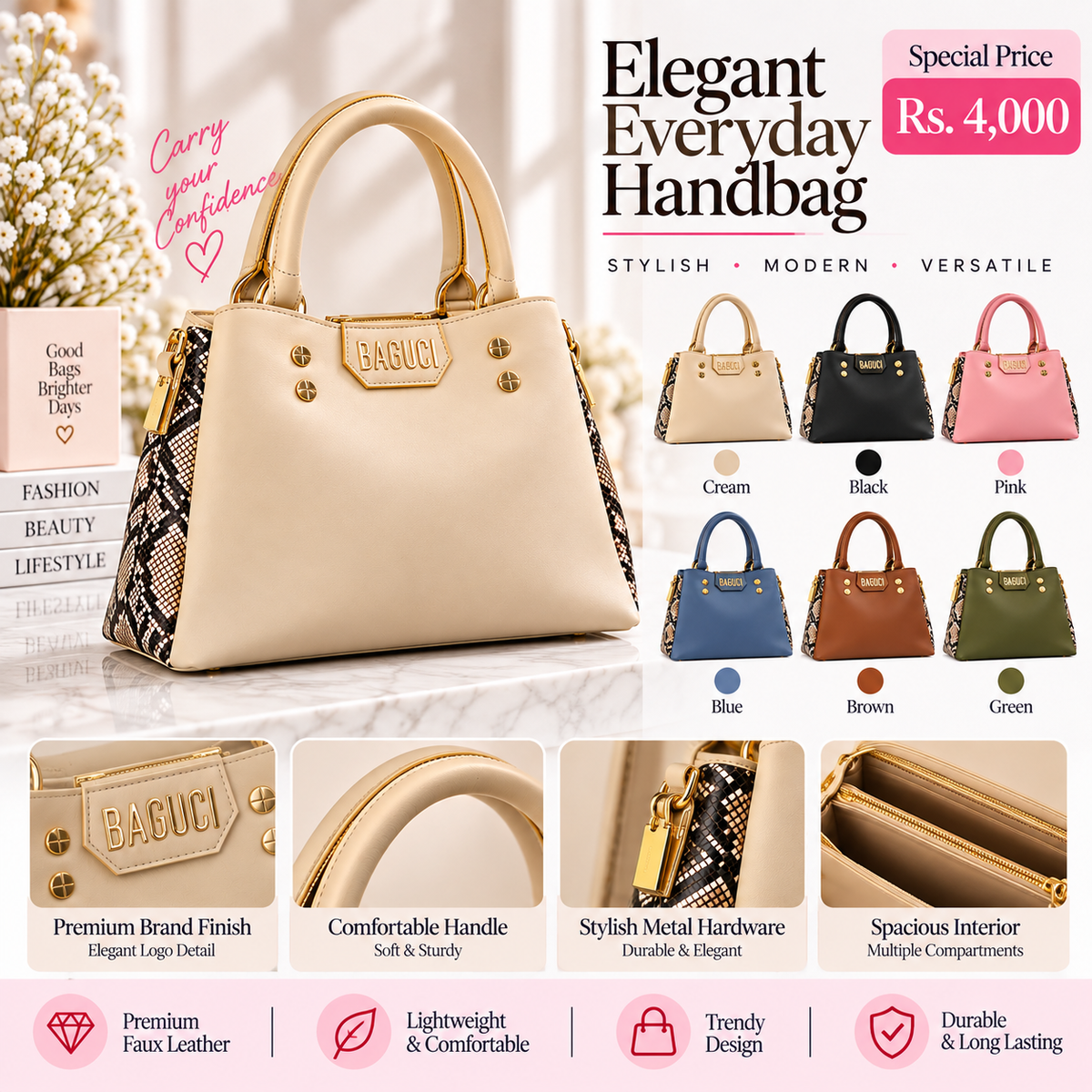 Snakeskin Side Accent Handbag