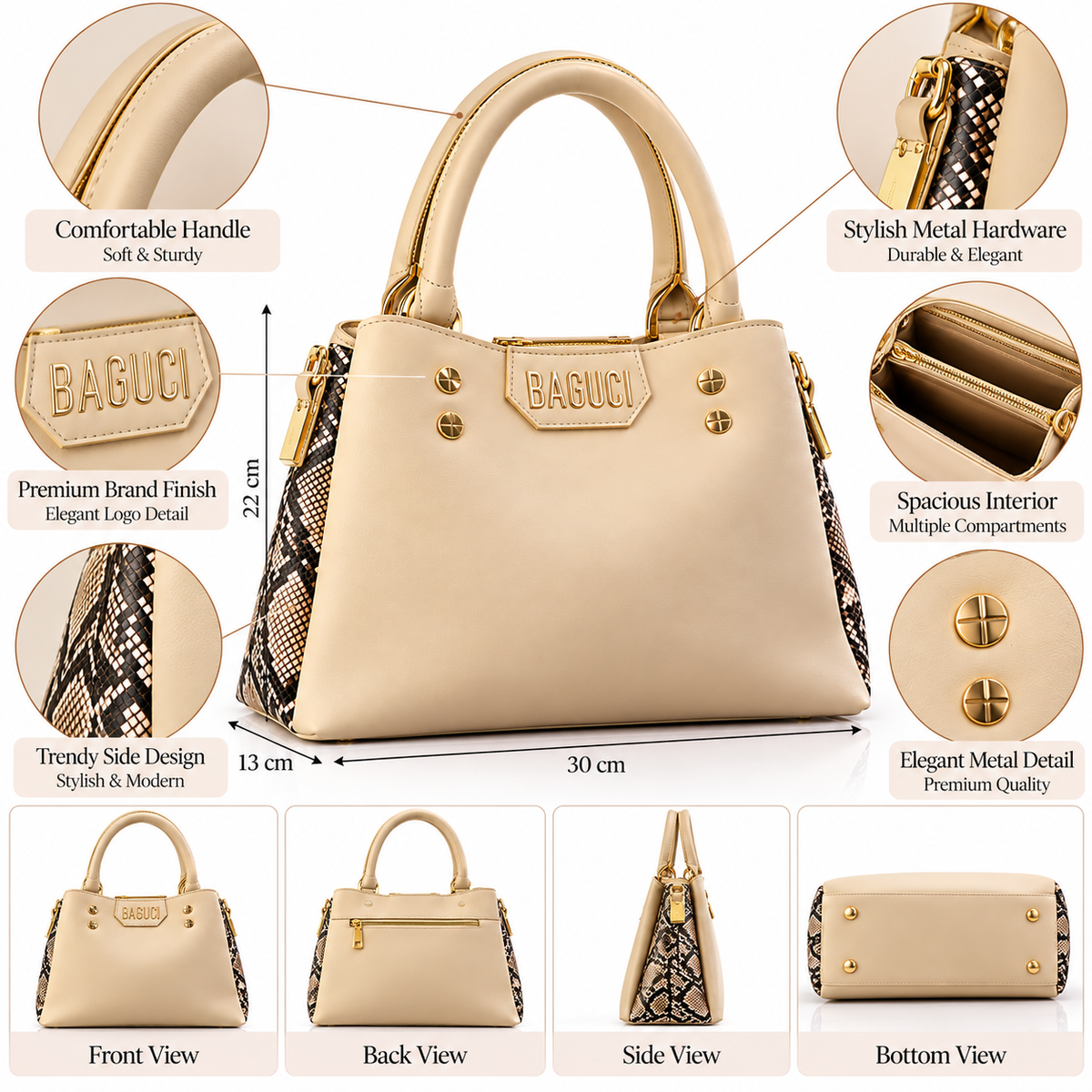 Snakeskin Side Accent Handbag