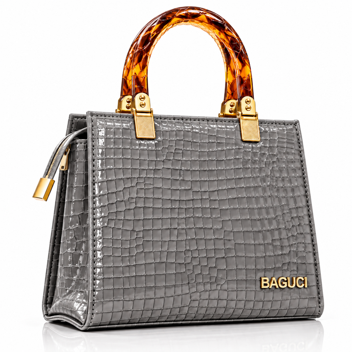 Croc Texture Amber Handle Handbag